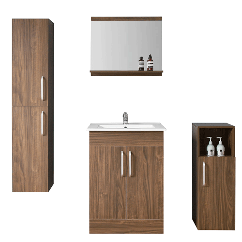 Badmöbel Set 60cm Spiegel mit Ablage Unterschrank Hochschrank